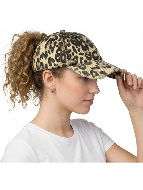 〽️Women Leopard High Ponytail Baseball Cap Trucker Bad Hair Day Adjustable